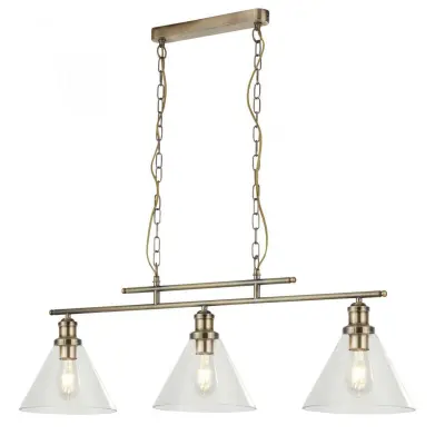 1277-3AB Pyramid 3 Light Pendant Antique Brass Clear Glass Shades