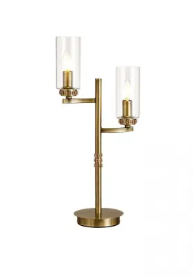 2 Light Crystal Antique Brass Table Lamp