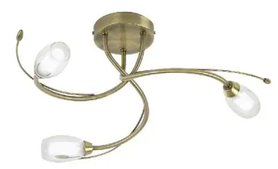 Flush mounted antique brass fitting with dual glass shades