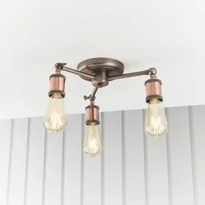 Hal 3 Light Semi Flush in an Aged Copper Finish