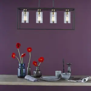 Abel 4 Light Bar in Black with Brass Detail
