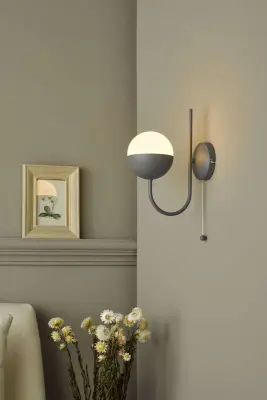 Andre Grey Wall Light with Opal Glass