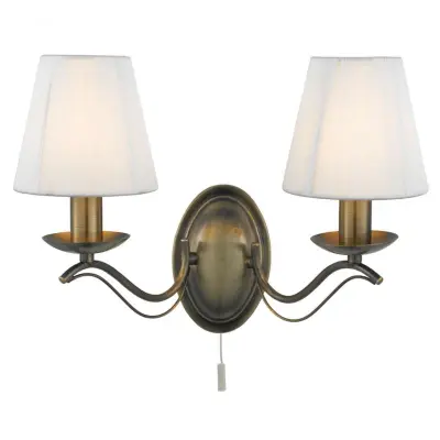 Andretti Antique Brass 2 Light Wall Light with Cream String Shades