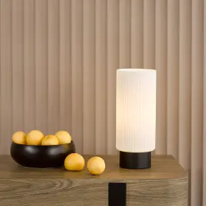 Aneska Matt Black Touch Table Lamp with Opal Glass