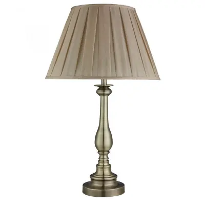 Antique Brass Table Lamp with Mink Pleated Fabric Shade