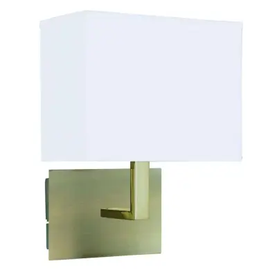 Antique Brass Wall Light with White Rectangular Fabric Shade