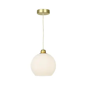 Apollo Single Butter Brass Pendant with Opal Glass Shade