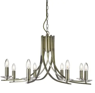 Ascona 8  Light Ceiling, Antique Brass Twist Frame With Clear Glass Sconces