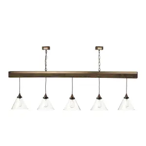Aspen 5 Light Bar Pendant in Wood Effect