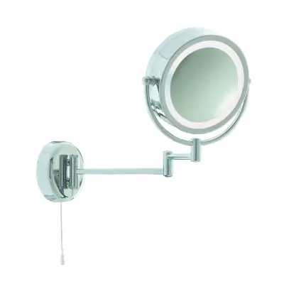 Bathroom Illuminated Mirror - Chrome Extendable Swing Arm Light 190Mm