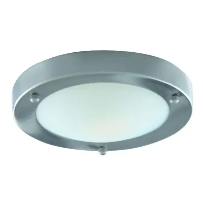 Bathroom Ip44 1 Light - 31Cm Satin Silver Domed White Glass Flush
