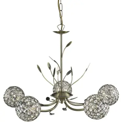 Bellis Ii 5  Light Ceiling Pendant Antique Brass With Clear Glass Deco Shades