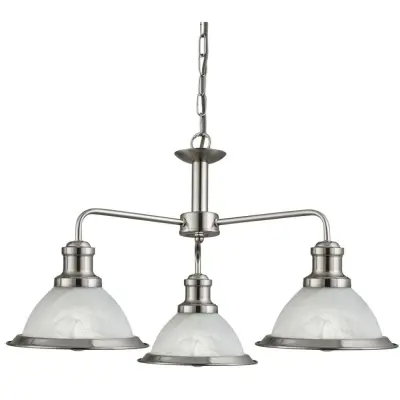 Bistro 3 Light Industrial Ceiling, Satin Silver, Marble Glass Shade, Satin Silver Trim