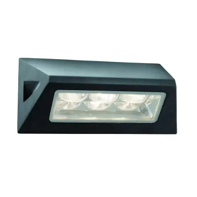 Black Ip44 3Led Outdoor Oblong Wall Light With White Led