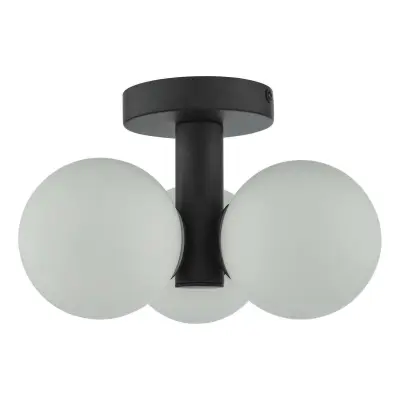 Blake 3 Light Bathroom Black Flush Fitting C/W Opak Glass Shades