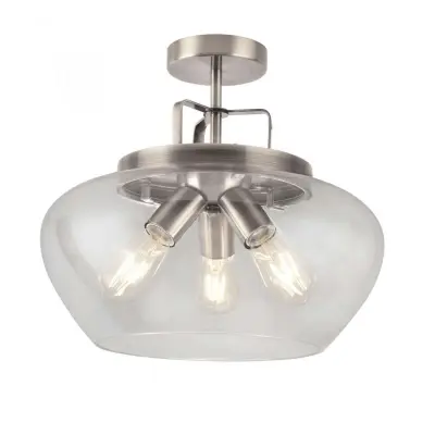 Boule 3 Light Semi Flush Satin Silver with Clear Glass
