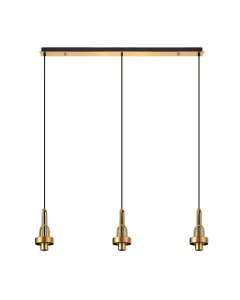 Meel 3 Light Brass Gold Bar Pendant