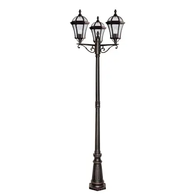 Capri Rustic Brown 3 Light Outdoor Post With Bevelled Glass IP44