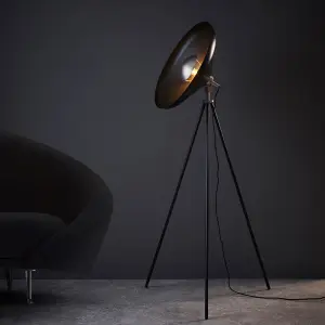Modern Matt Black & Nickel Tripod Floor Lamp