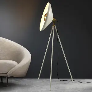 Modern Warm White & Brass Tripod Floor Lamp Modern Warm White & Brass Tripod Floor Lamp