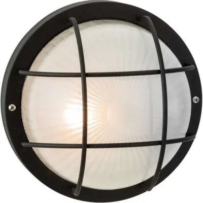 Court Single Outdoor Wall/Ceiling Light Black with Frosted Glass