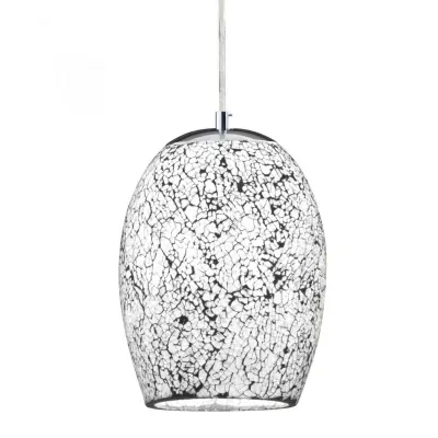 Crackle White Mosaic Glass Dome Fitting with Satin Silver Trim