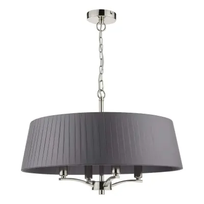 Cristin 4 Light Pendant in Polished Nickel with Grey Ribbon Shade