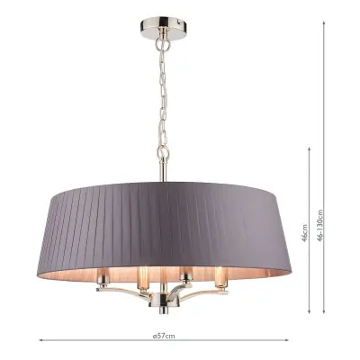 Cristin 4 Light Pendant in Polished Nickel with Grey Ribbon Shade