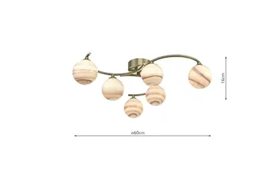 Dar Lighting ATI6475-07 Atiya 6 Light Semi Flush Ceiling Light Antique Brass