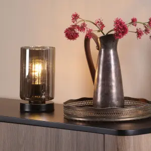 Daylin Satin Black & Smoked Glass Touch Table Lamp