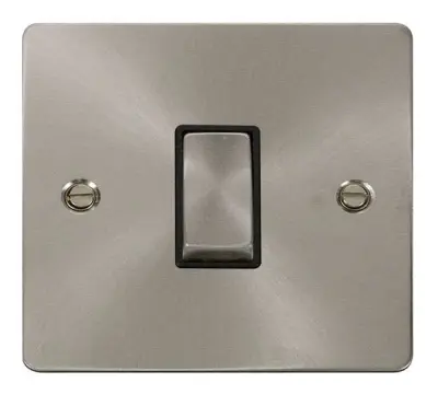 Define 1Gang Intermediate Brushed Steel Flat Plate Switch Black Insert