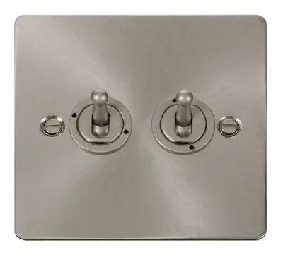 Define 2Gang 2way Brushed Steel Flat Plate Toggle Switch