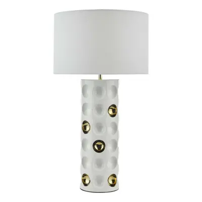 Dimple Ceramic Table Lamp in Gloss White & Gold C/W Shade