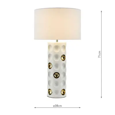 Dimple Ceramic Table Lamp in Gloss White & Gold C/W Shade