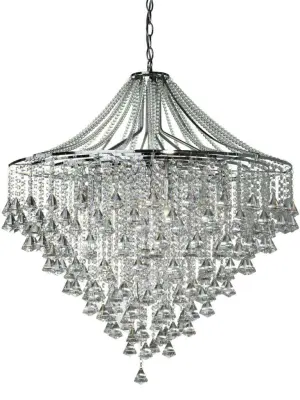 Dorchester 7 Light Ceiling Chrome With Clear Crystal & Pyramid Drops