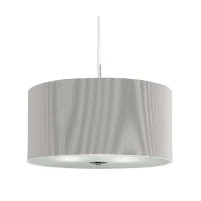 Drum Pleat Pendant 3 Light Pleated Shade Pendant Silver With Frosted Glass Diffuser Dia 60Cm