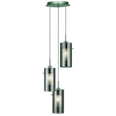 Duo 2, 3 Light Ceiling Multi-Drop With Smokey Outer/Frosted Inner Glass Shades