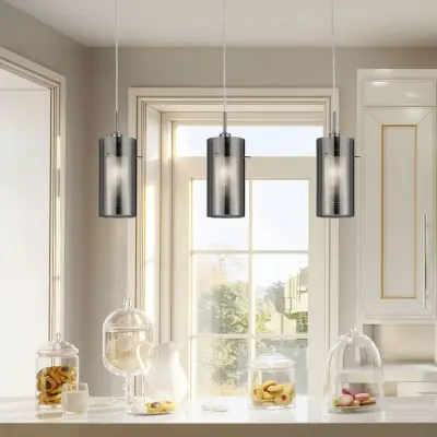 Duo 2 3 Light Ceiling Bar With Smokey Outer Frosted Inner Glass Shades