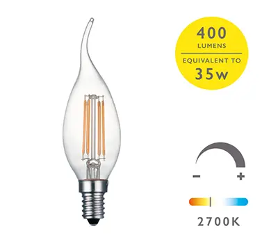 Pack of 5 E14 Dimmable 4W Candle Bulb CDV