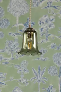 Ebba Antique Brass Single Pendant with Green Glass