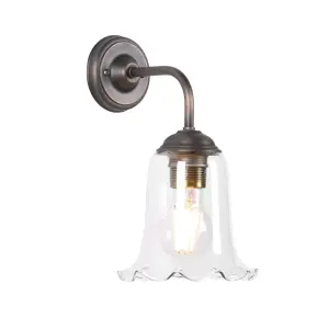Ebba Antique Brass Wall Light with Clear Glass Shade