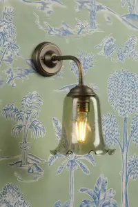 Ebba Antique Brass Wall Light with Green Glass Shade