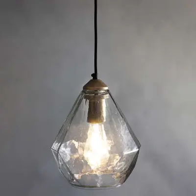 Ebbe Single Pendant in Antique Gold & Clear Glass
