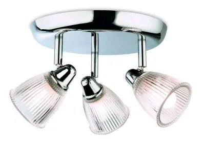 Echo 3 Light Flush Fitting in Chrome with Clear Ribbed Glass IP44