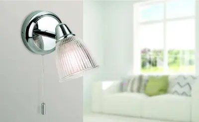 Echo Wall Light in Chrome with Clear Ribbed Glass IP44