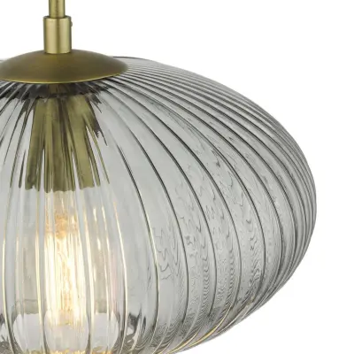 Edmond Single Pendant in Antique Brass & Smoked Ribbed Glass