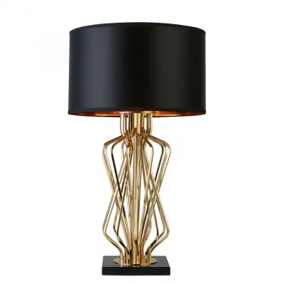 Ethan Table Lamp With Marble Base Black Drum Shade Gold Interior