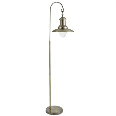 Fisherman Floor Lamp, Antique Brass, Clear Glass Shade