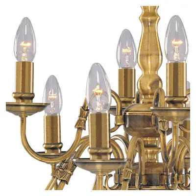 Flemish Solid Antique Brass 12 Light Chandelier