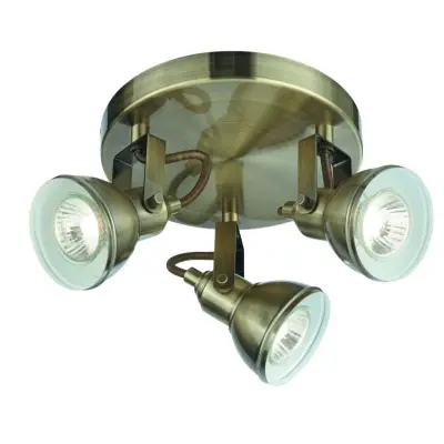 Focus 3 Light Antique Brass Industrial Spotlight Plate